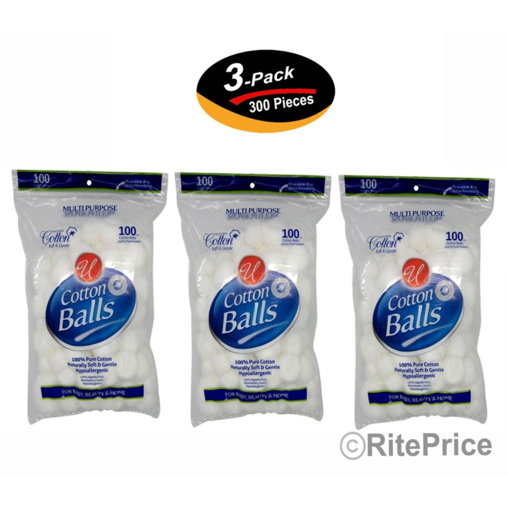 Cotton Balls (3 Pack) Natural Cotton Soft and Gentle Organics Hypoallergenic-New